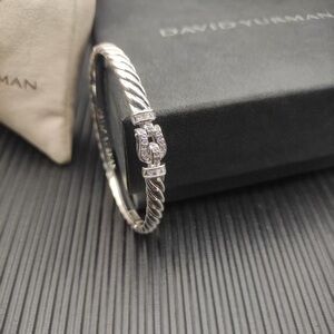 David Yurman Silver Cable Bracelet with Diamond Accents